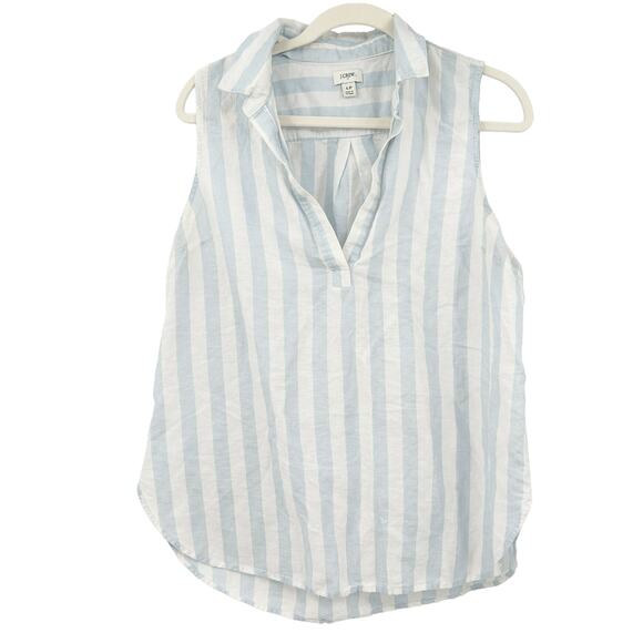 J. Crew Womens Coastal Striped Linen Cotton Sleeveless Popover Tank Top Size LP - Picture 2 of 7